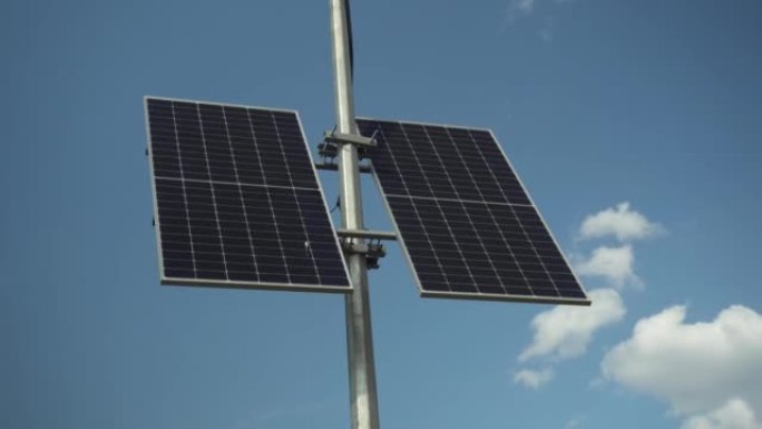 极上的生态太阳能电池板。绿色能源来自太阳光。4 k