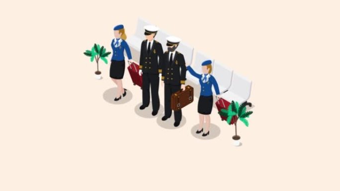 飞行员和空姐在机场携带行李