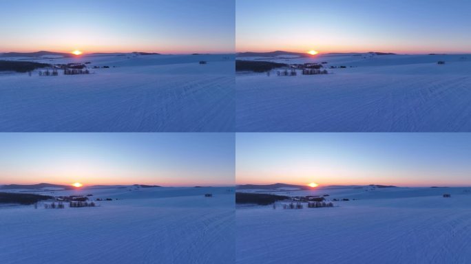 航拍4K内蒙古苍茫雪原夕照