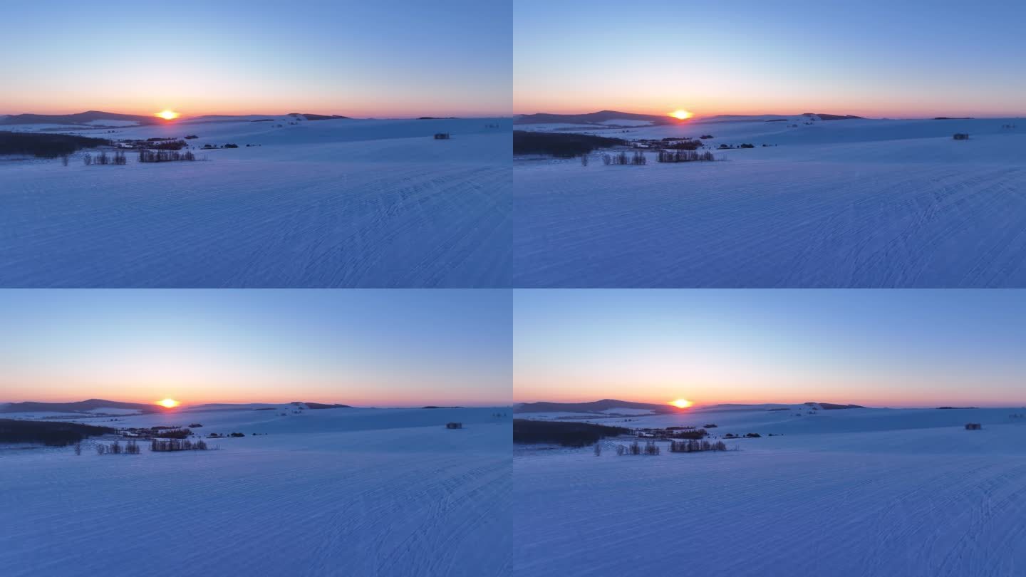 航拍4K内蒙古苍茫雪原夕照