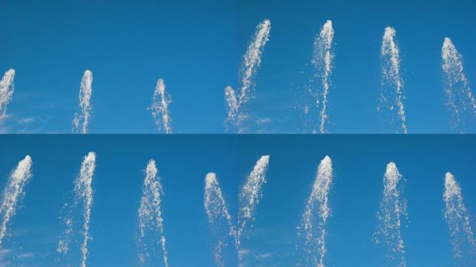 4K-来自蓝天的喷泉喷射水