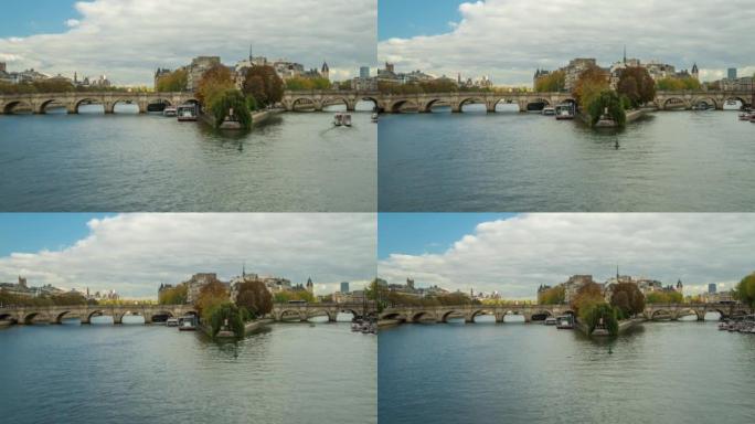 白天在巴黎塞纳河上的Ile de la cite和Pont Neuf桥-4k延时 (缩小)