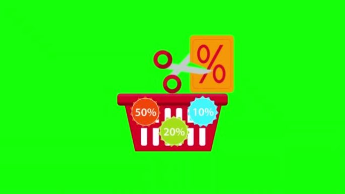 折扣价格标签图标，超市或网上购物篮。带有alpha通道的循环动画。