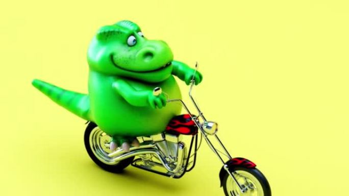 摩托车上的Trex有趣的3D卡通动画