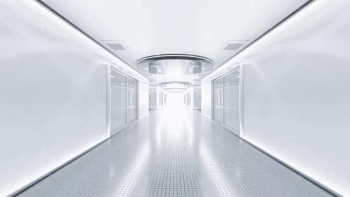 空间站或实验室用灰色装饰的走廊。