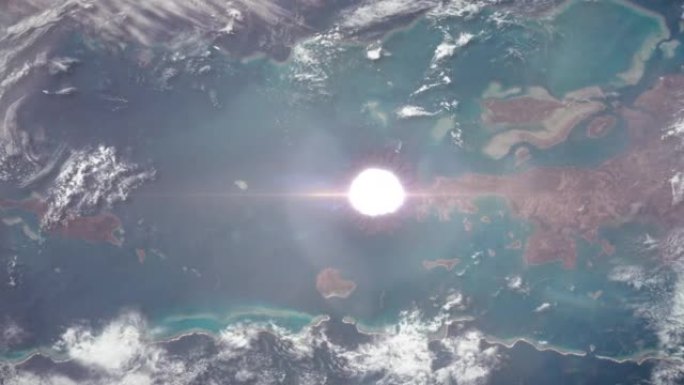核爆炸引爆时从轨道上看到的热带岛屿