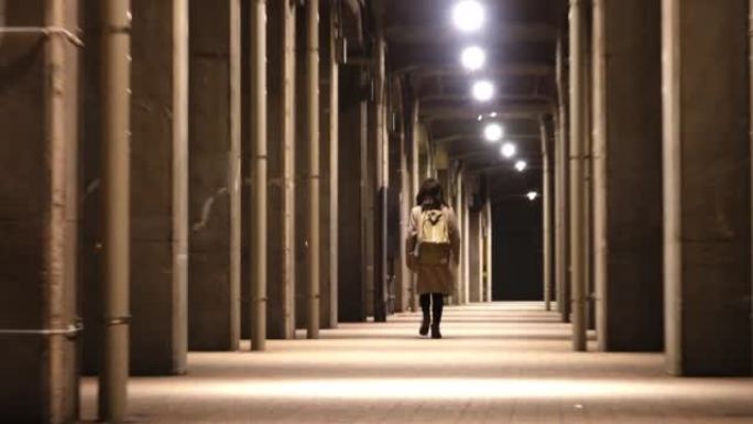 在日本的桥下独自行走的女人