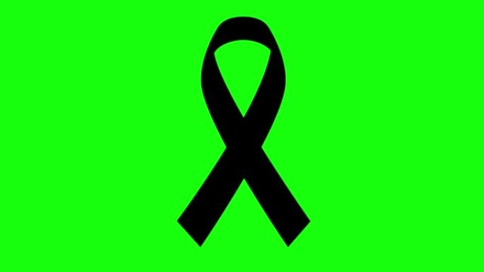 4K黑色哀悼彩带库存动画。黑色意识视频。绿色背景。