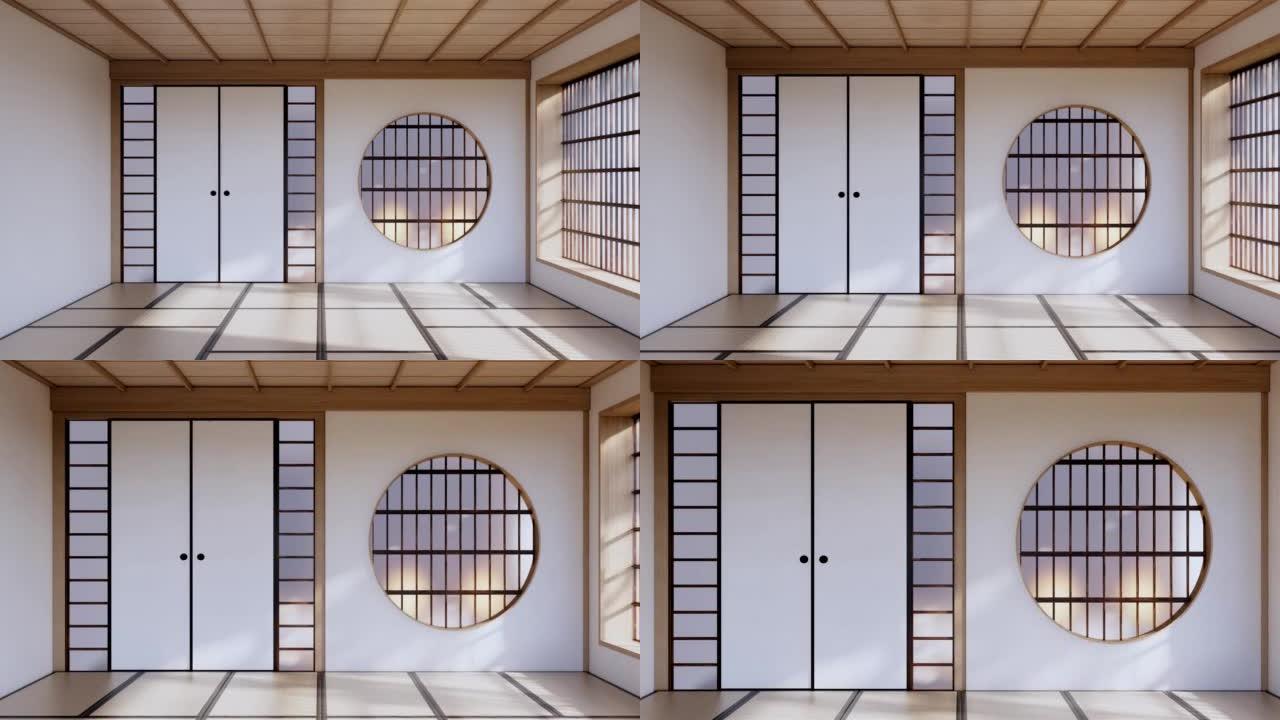 豪华客房或酒店日式装饰中的日式大客厅。3d渲染