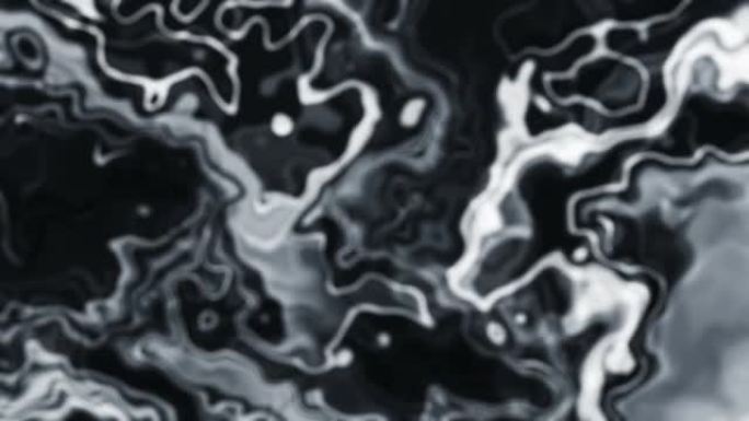 4k抽象黑白银氖渐变流动液波。