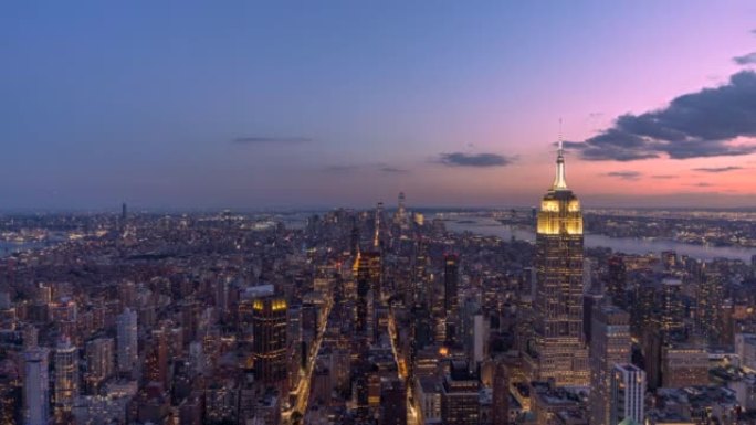 纽约市天际线的标志性景观-白天到晚上的时间流逝