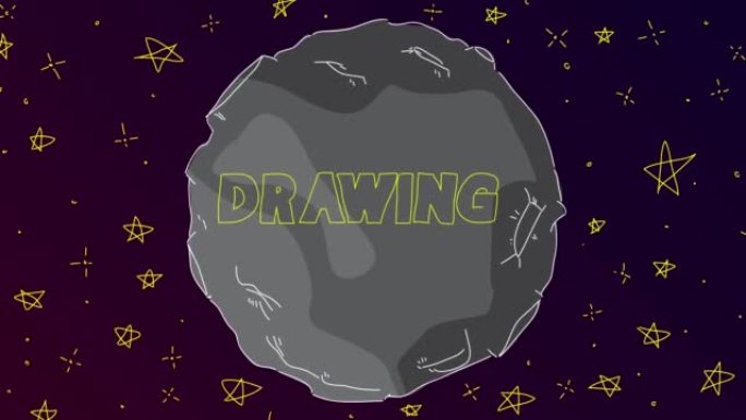 线条艺术卡通月亮与绘画文字。