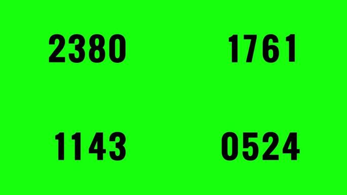 4k数字滑动年倒计时计时器从3000到零。绿屏背景上的黑色文字编号。色度关键概念的元素