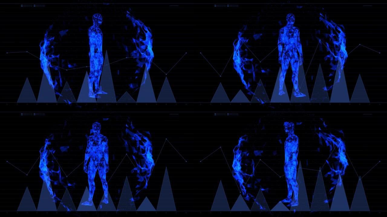 3d人体，带有信息图表动画数据的未来医学扫描，诊断计算机概念，医学研究显示