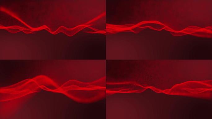 抽象暗底红波粒子带光效、数字技术连接与创新理念