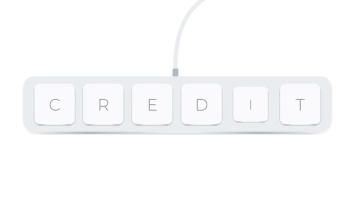 用计算机按钮写在白色背景上的信用字