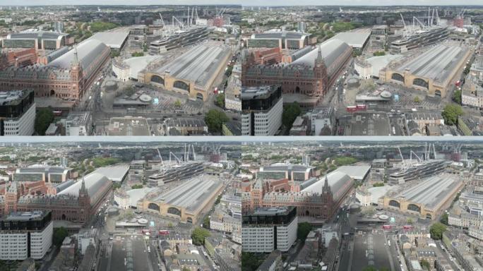 伦敦-圣潘克拉斯国际车站和国王十字车站。从无人机的角度来看