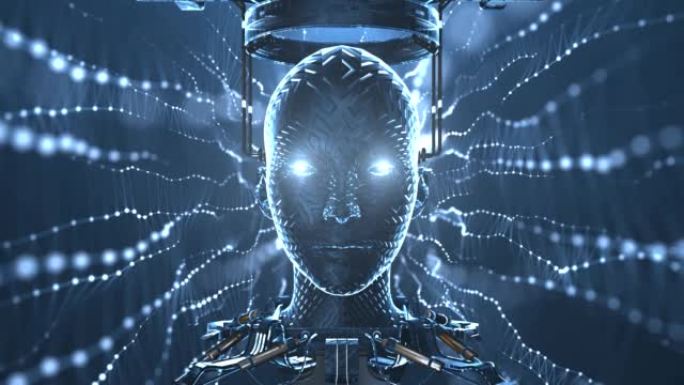 抽象未来派4k蓝白人工智能平视显示器机器机器人粒子背景概念