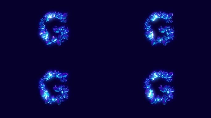 神奇的蓝色钻石或水晶字体-字母G，孤立循环视频