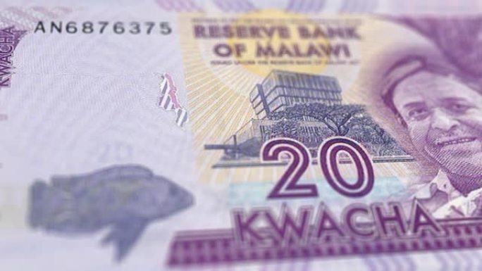 马拉维纸币20克瓦查观察和储备侧跟踪Dolly拍摄20马拉维钞票当前20马拉维克瓦查钞票4k分辨率股