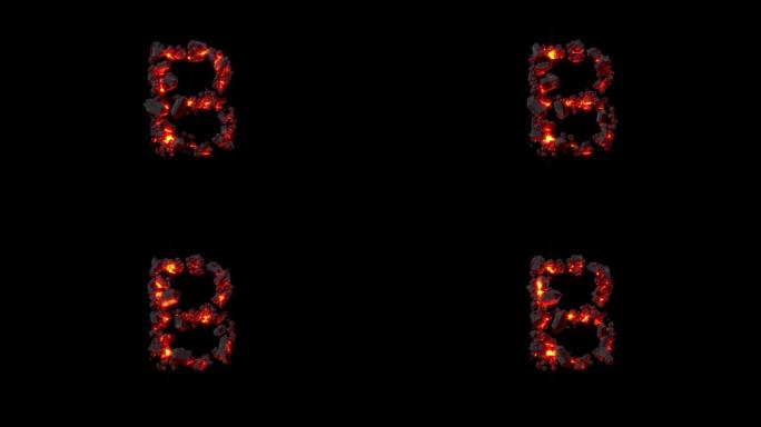 水晶字母 -- 闪亮黑暗岩浆石的字母B，孤立循环视频