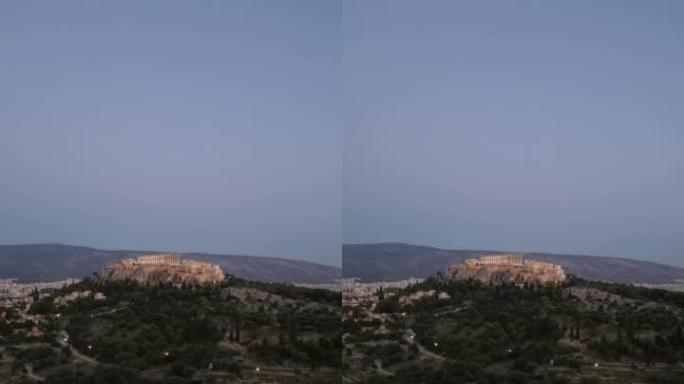 空中垂直慢动作x2镜头的雅典历史中心-雅典卫城，Monastiraki, Thisio，古代集会，步