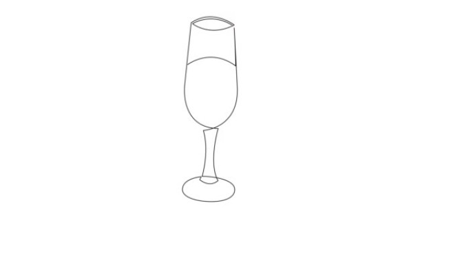两杯香槟和结婚戒指的连续线条图。自绘简单动画。