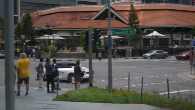 新加坡市中心豪华汽车交通街十字路口慢动作全景4k