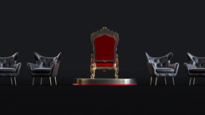 底座上的红色皇家椅。国王的位置。皇家的宝座,