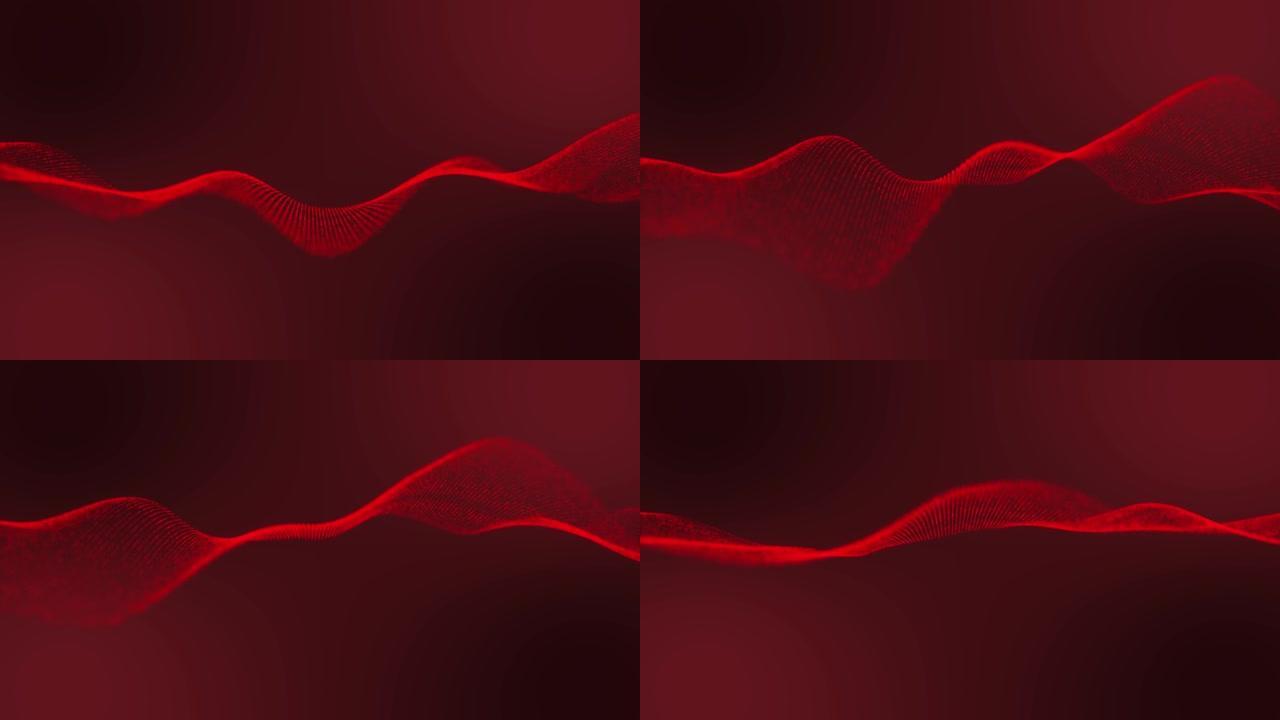 抽象暗底红波粒子带光效、数字技术连接与创新理念