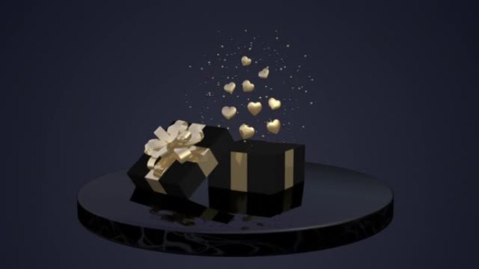 带有金心的礼品盒，无缝循环中的3D动画