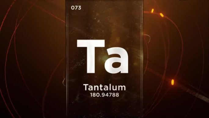 元素周期表的钽 (Ta) 符号化学元素，原子设计背景上的3D动画