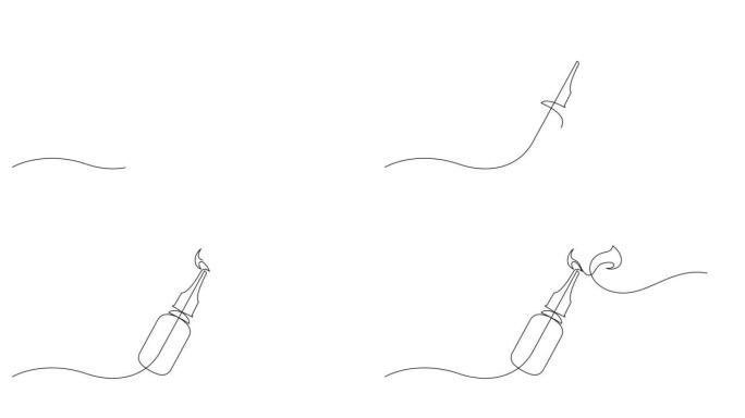 喷鼻的自画动画。连续线条图。感冒，流鼻涕，鼻炎。医学概念。