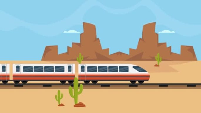 沙漠背景下的火车快速行驶