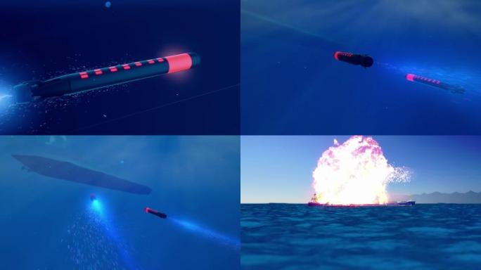 潜艇鱼雷攻击货船- 4K分辨率