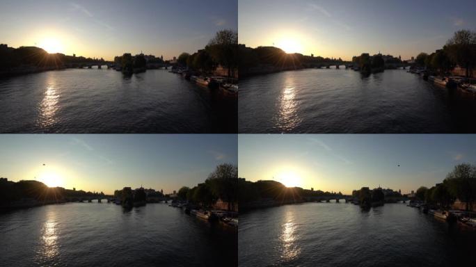巴黎塞纳河上的Ile de la cite和Pont Neuf桥-4k镜头