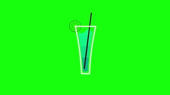 4k video of cartoon cocktail design on green.