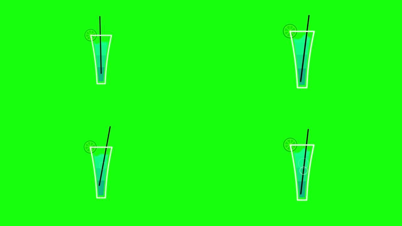 4k video of cartoon cocktail design on green.