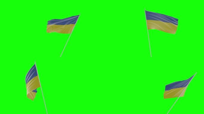 手握挥舞的乌克兰国旗与绿幕背景3d建模和动画循环- Cgi乌克兰国旗被挥舞的旗帜在绿幕背景Chrom