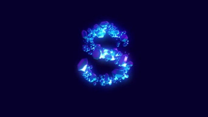 神奇的蓝色钻石或冰冻的冰字体-字母S，孤立的循环视频