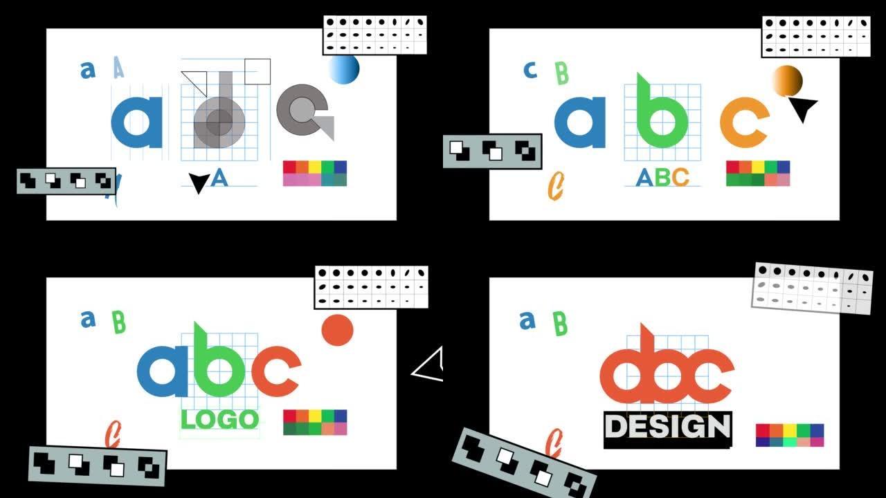 图形设计师在类似于Adobe Illustrator的矢量程序模型中从形状制作字体和徽标设计的过程。
