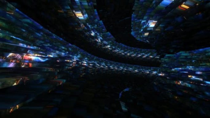 抽象环蓝色数字飞行线在隧道中的运动和照明光效应超空间翘曲。3D未来背景，超数字发光线，激光，光速
