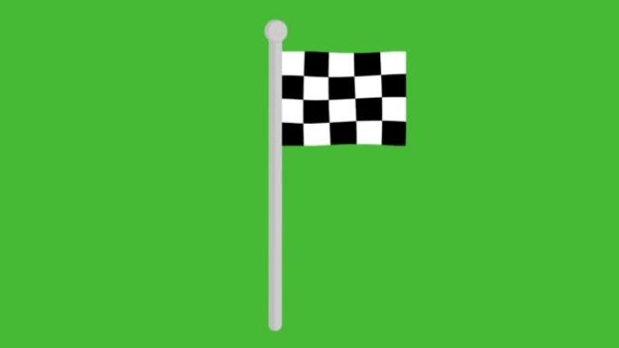动画汽车比赛旗飘扬在桅杆上