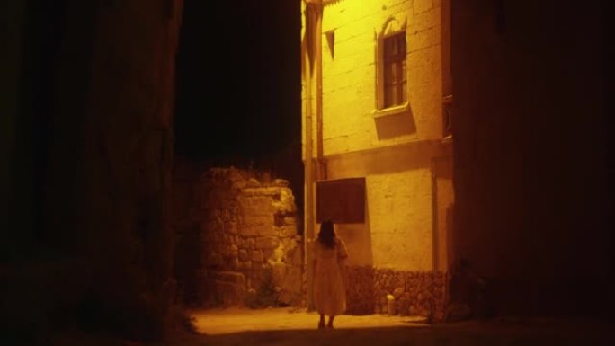 夜晚小巷子里年轻女子的肖像