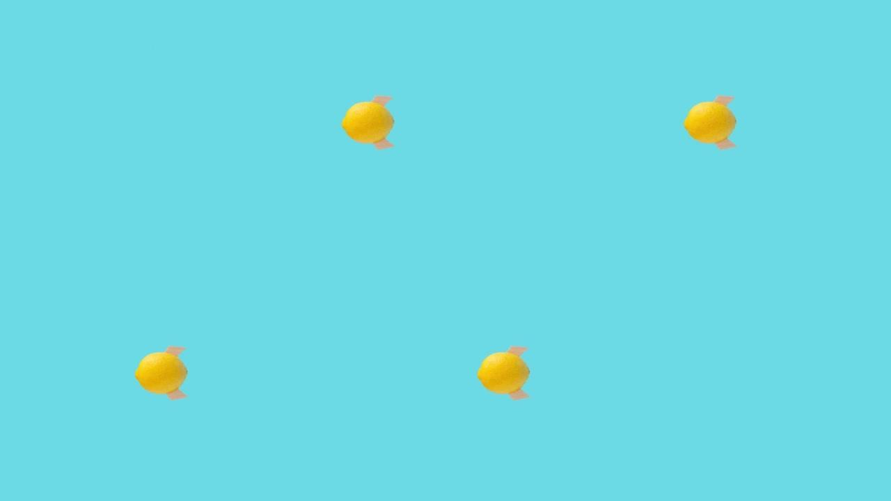 Minimalist food concept with animated flying lemon