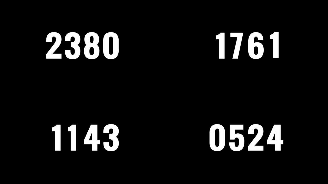 4k数字滑动年倒计时计时器从3000到零。黑色背景上的白色文本编号。覆盖概念的元素