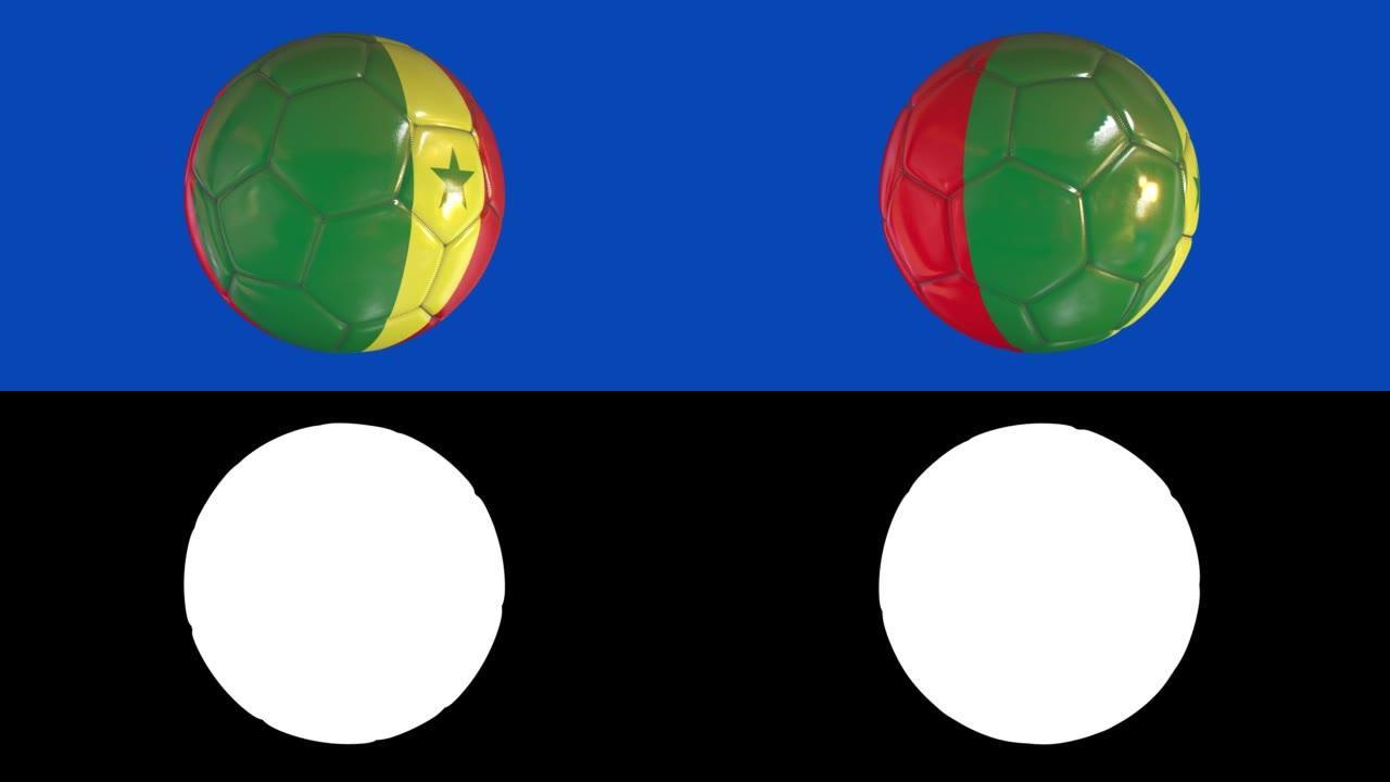 塞内加尔国旗足球。色度键和哑光。循环股票视频