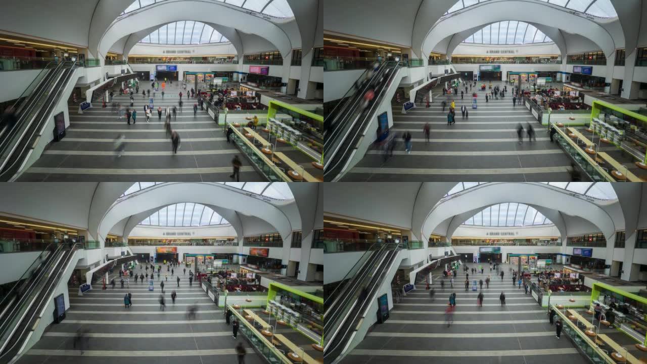 英国西米德兰兹伯明翰市中心火车站的乘客和旅客-4k延时