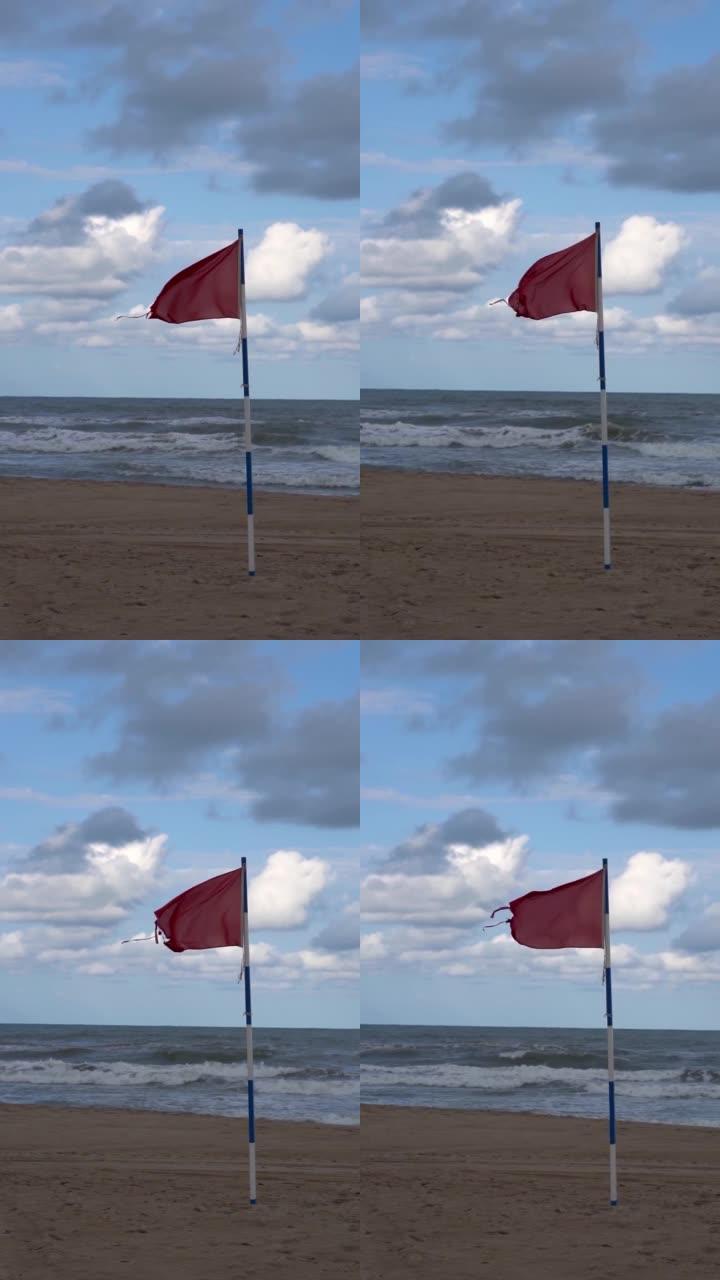 红旗飘扬空海滩风暴