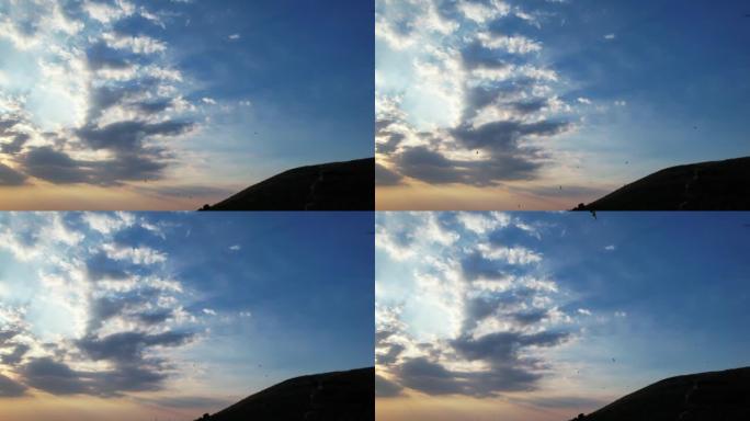 美丽的天空，乌云密布，最热的一天。无人机在英国英格兰城市的高角度镜头